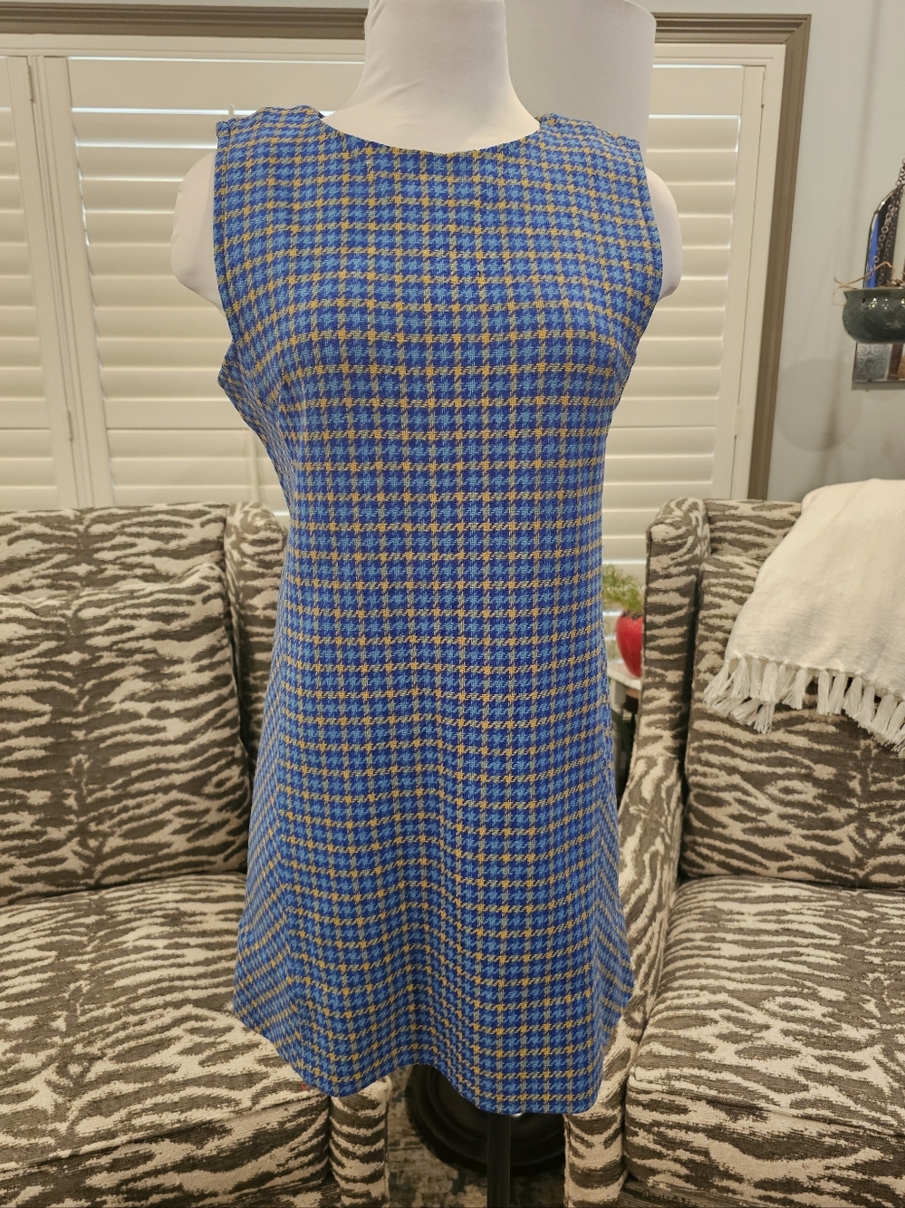 Vintage 70s Wool Herringbone Dress